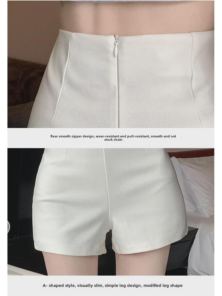 Dámské letní bílé šortky s vysokým pasem, slim fit - šortky A-linie proti odhalení