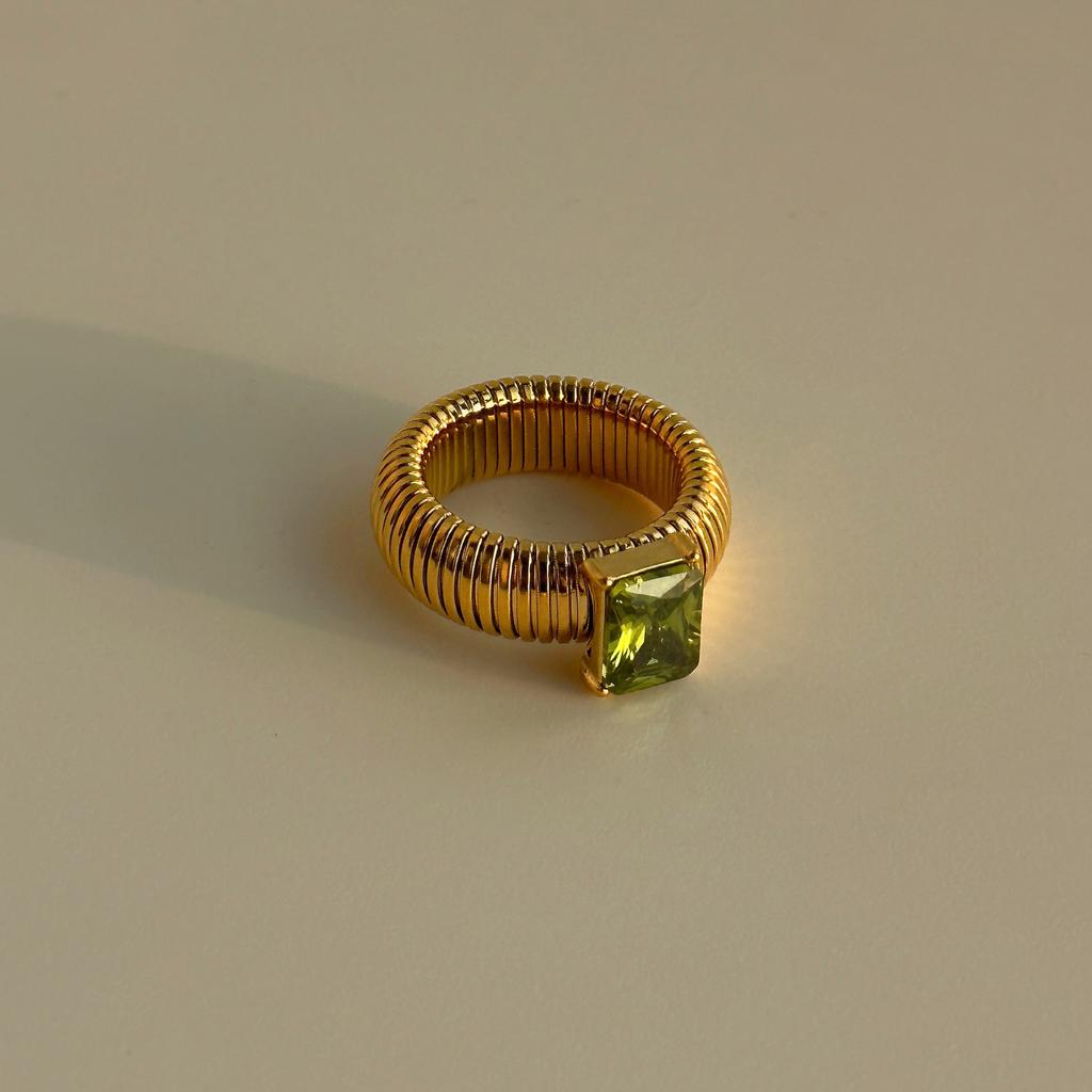 Punk Exaggerate Multicolour Crystal Rings for Women 18K Gold Plated Waterproof Twist Square Thick Ring Hiphop Vintage Jewelry