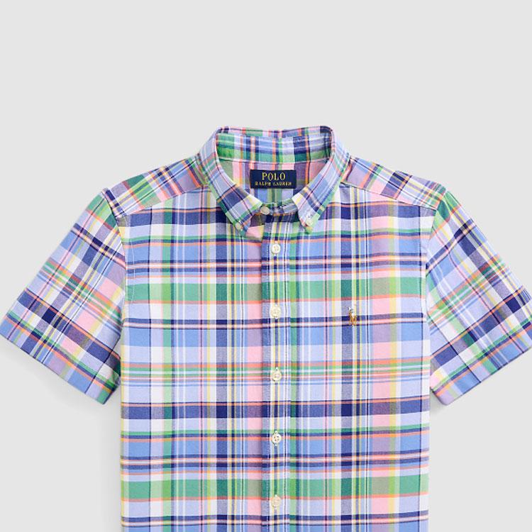 Polo Ralph Lauren Color Block Plaid Logo Embroidered Button-Down Short Sleeve Shirt Kids shirts Multicolor CWPOWOVY6820481-999