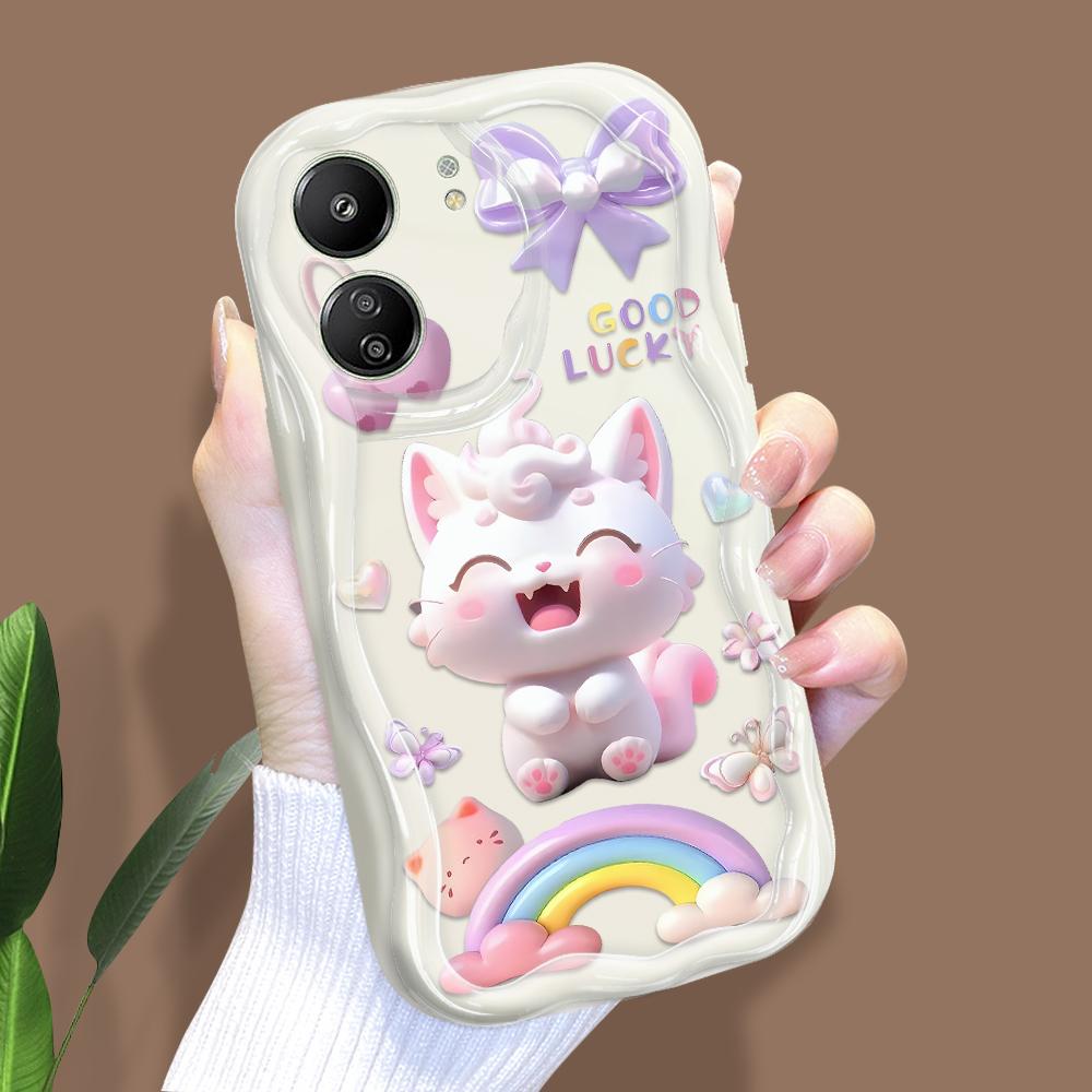 

Милый мультяшный узор, кремовая текстура, мягкий силиконовый чехол с волнистыми краями, чехол для телефона Xiaomi Redmi Redmi 10 белый