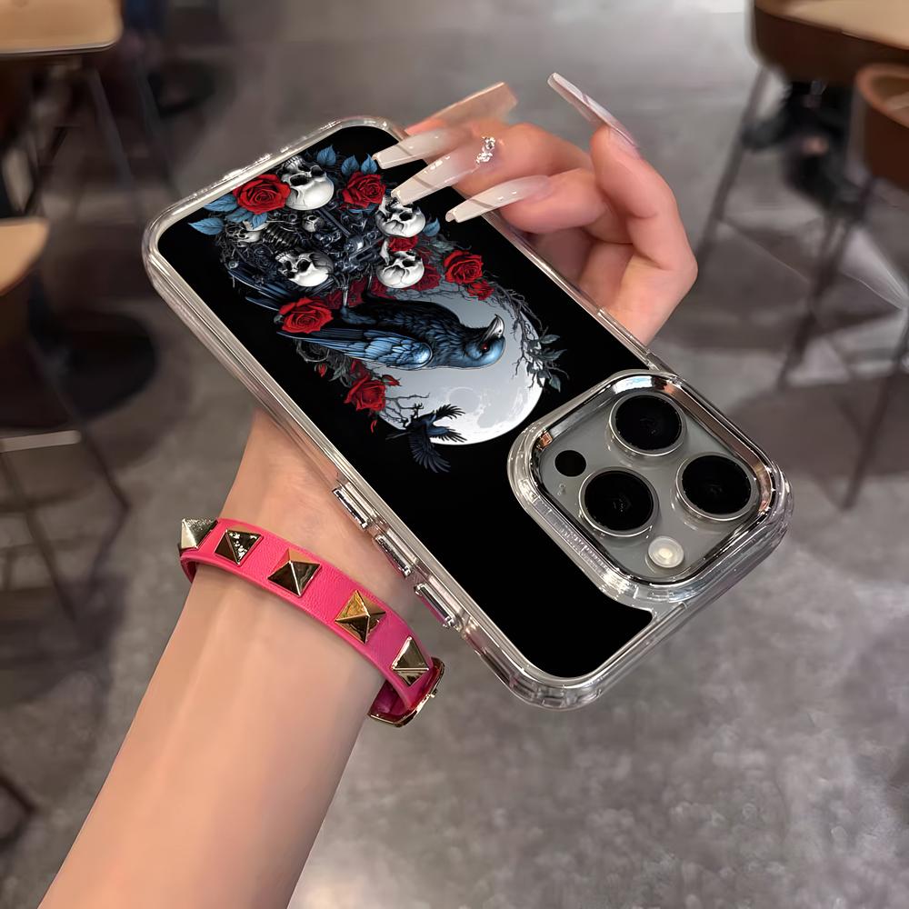 Gothic Patterns Raven Skulls Phone Case For IPhone 17 Air 16 15 14 13 12 11 Pro Pro Max Plus Transparent Soft Cover