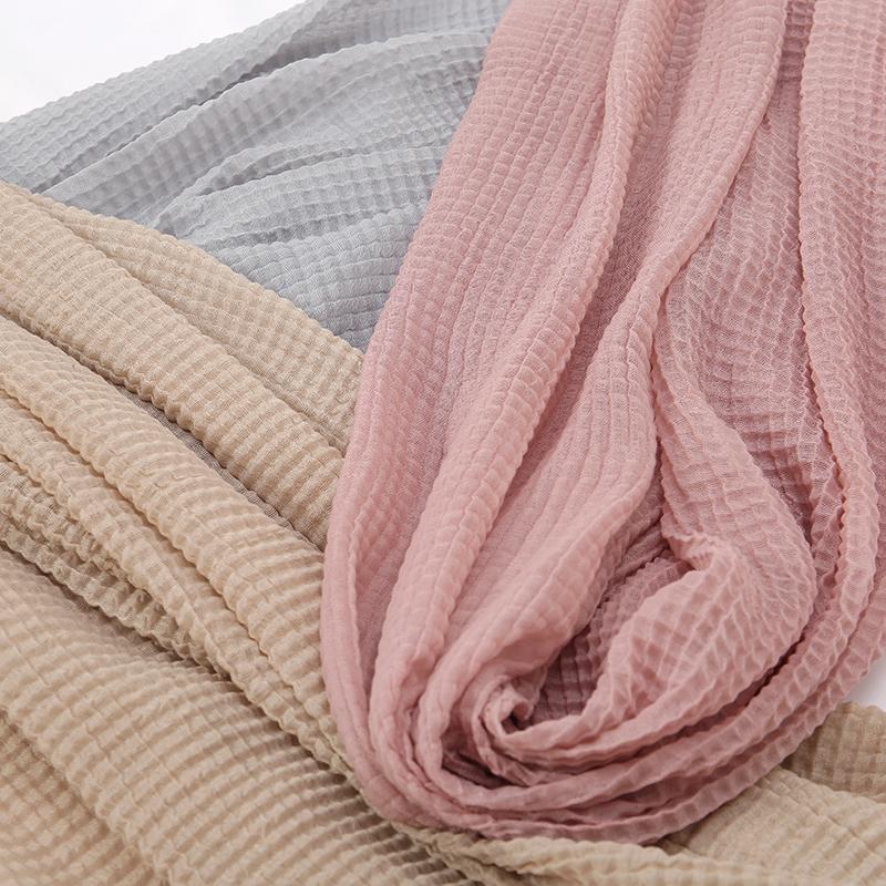 Crinkle Pleated Cotton Hijabs With Tassels Muslim Long Shawls Soft Headscarf Wraps Foulard Islam Turban Headband Solid Bandana