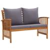 Acacia Bench with Cushions - Grey - 119 X 67 X 83 Cm