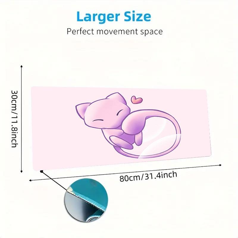 Mew Cartoon Mouse Pad, Large Gaming Desk Mat, Non-slip XXL Mousepad for Laptop & Tablet, Mini PC Playmat with Stitched Edges