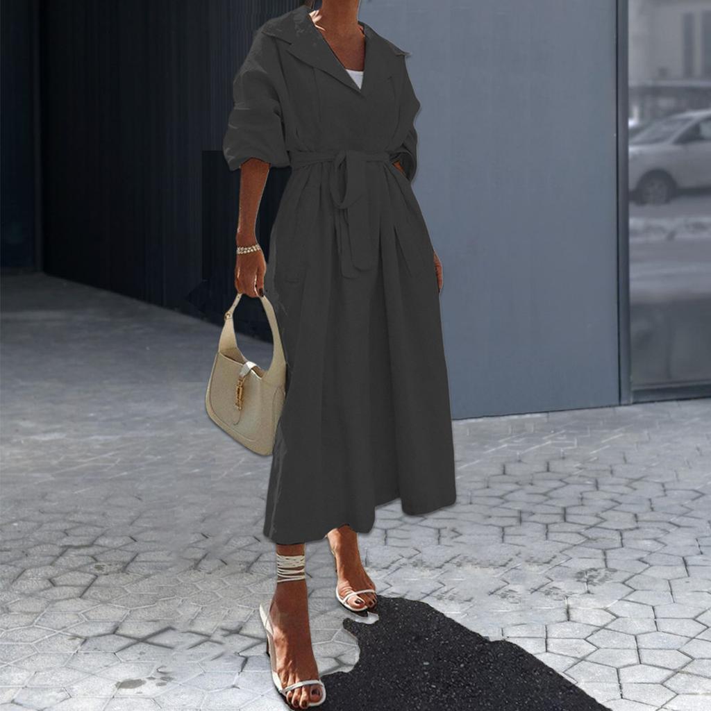 2025 Autumn/Winter New Collection, Women's Clothing, Fashionable Style, Long Sleeve, Solid Color, Medium To Long Length, Windbreaker Coat