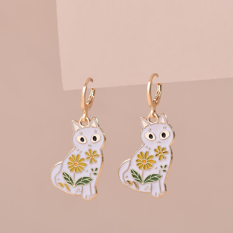 Colorful Aesthetic Animal Cat Rabbit Koi Dragon Earrings For Women Girls Enameled Delicate Gold Color Hoop Earrings Jewelry Gift