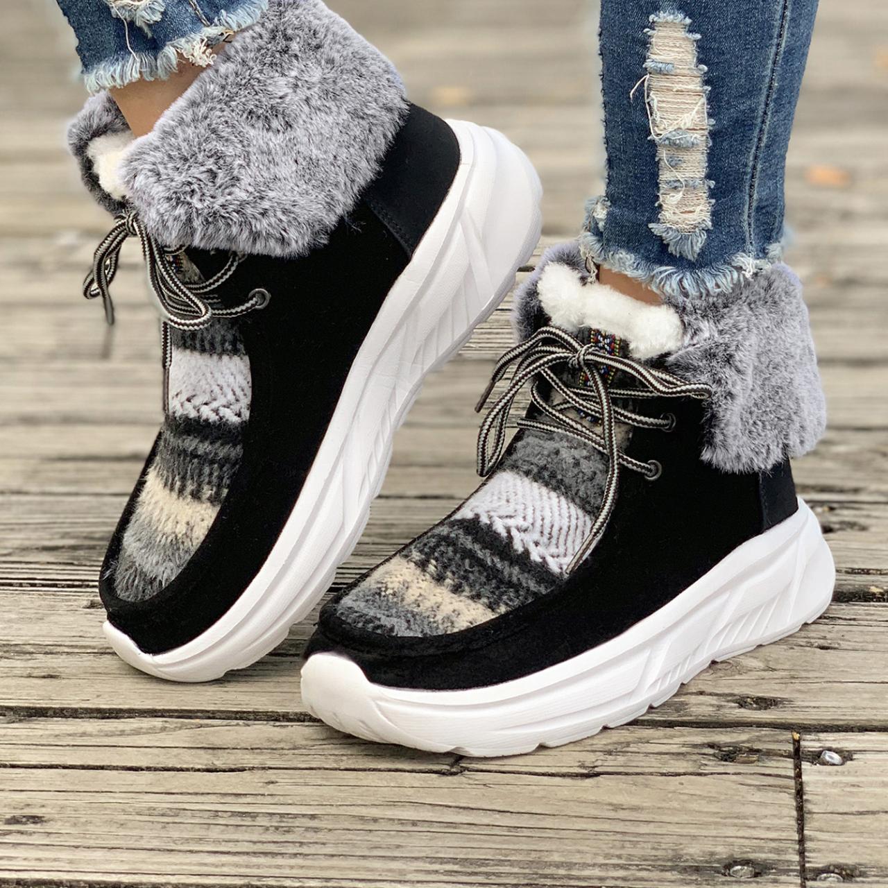 Осенние пограничные новые большие уличные ботинки женские плюшевые утепленные хлопковые — фото 6