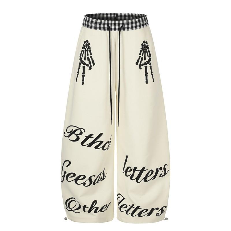 Mens Casual Loose Fit Sweatpants Skull Hand Print Street Style Trousers