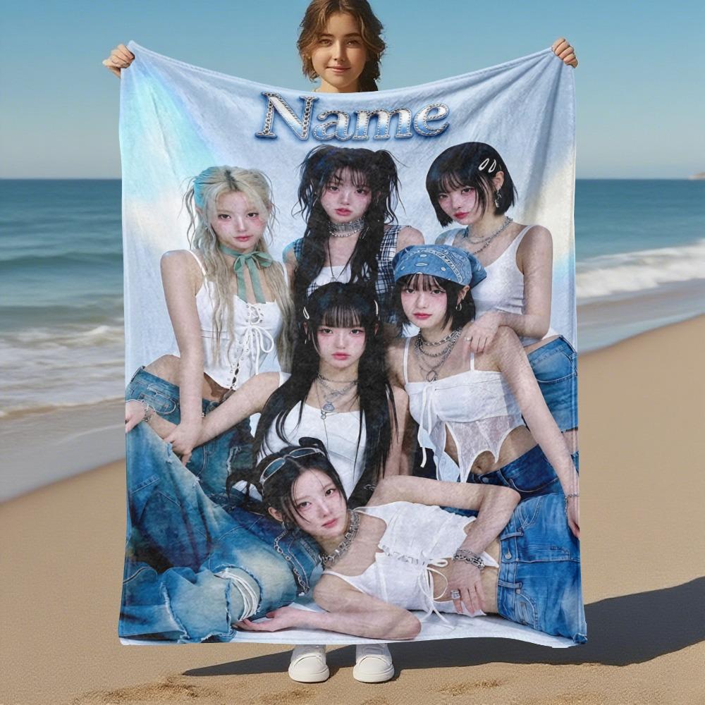 Custom Name Girl Group Name Concept Photo Flannel Blanket Super Soft Warm Cozy Blanket For Sofa Bed Office Travel Allseason Home Decor Gift