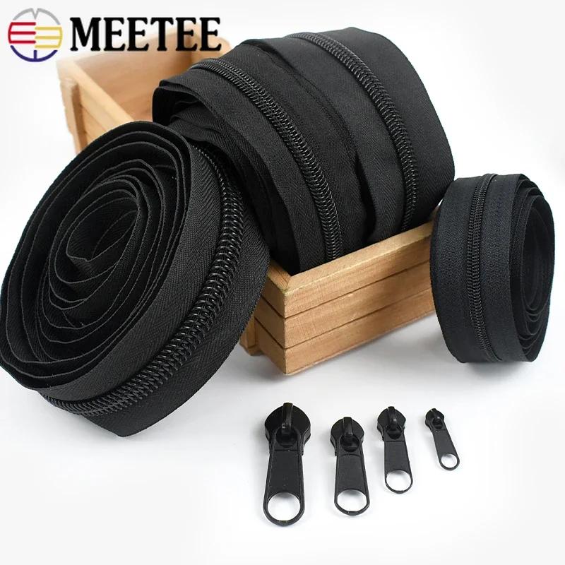 Meetee 2-5Meters 3#5#8#10# Nylon Zip By Meters + Zips Sliders Plastic Roll Zipper Bags Coat Tent Zippers Closure DIY Accessories