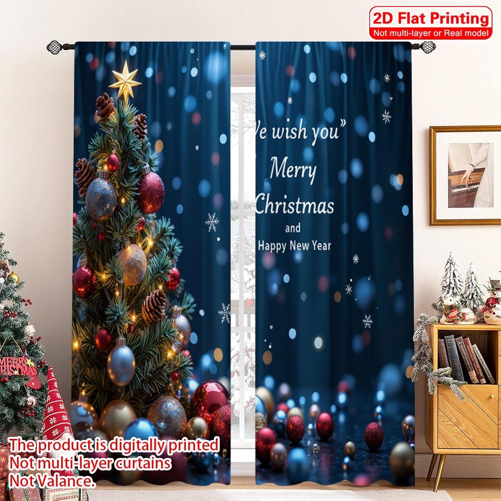 

2pcs 2D flat printing Merry Christmas Scene Curtains Merry Christmas Happy New Year Polyester Without Electricity Party 52.50×116.00 CM 2pcs