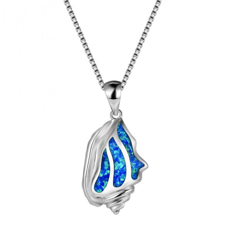 

Hot-selling small conch pendant Opal blue and white fish-shaped pendant, smart contrasting color fashionable personalized necklace синий