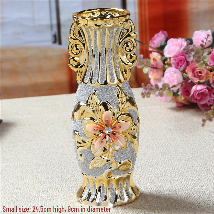 European Ceramic Vase Ornament, Gold Wedding Gift, Living Room Decoration, Soft Home Furnishing