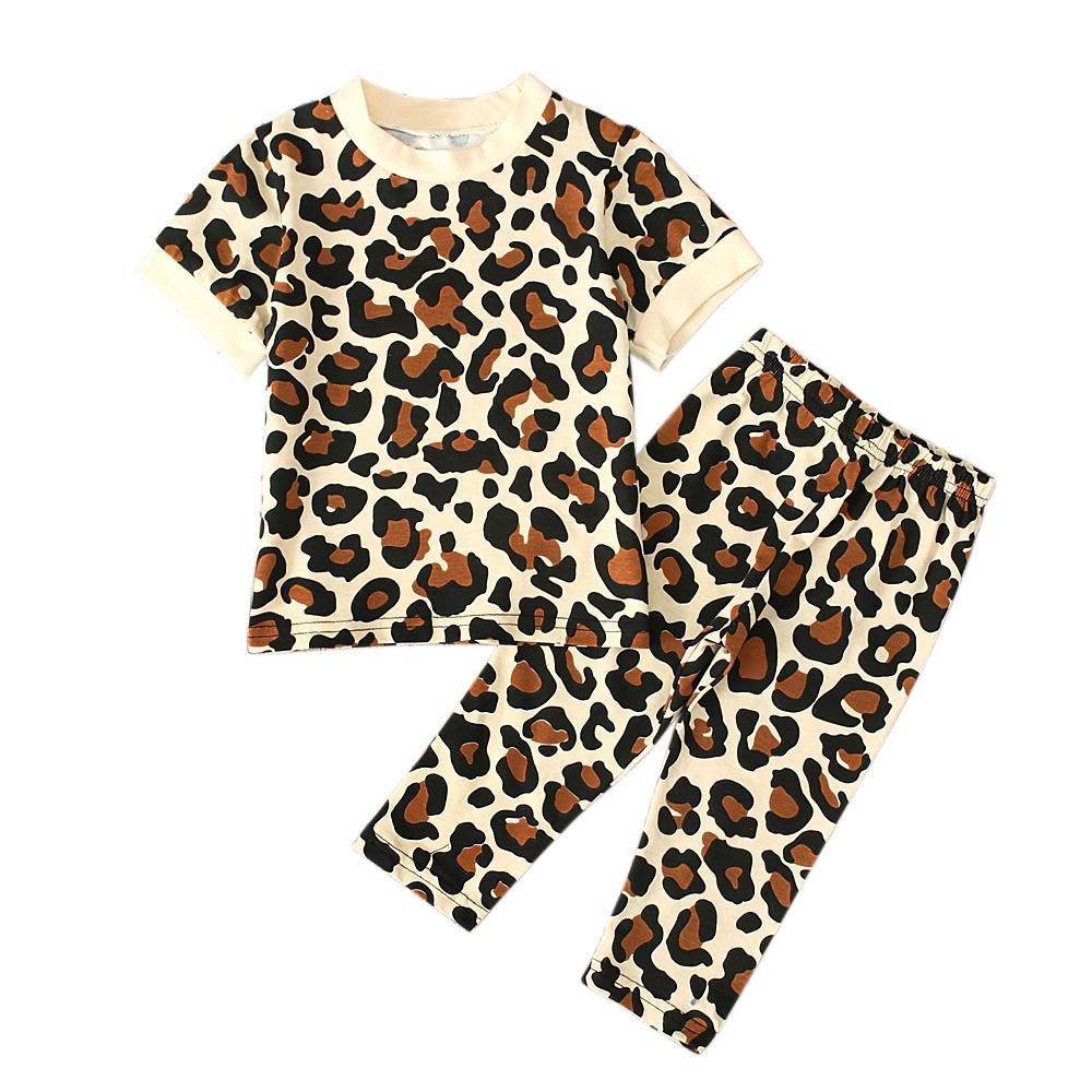 Unisex Baby Kids Leopard Prints T-shirt and Pants 2PCS Outfits Clothes