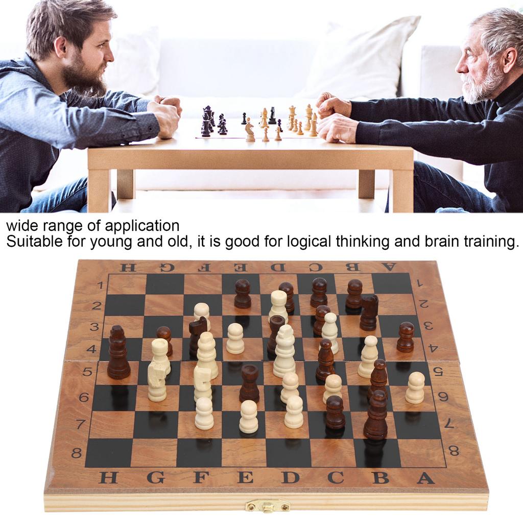 Wooden Box Chess Chessboard Checkers 3 in 1 Checkerboard with Chessman