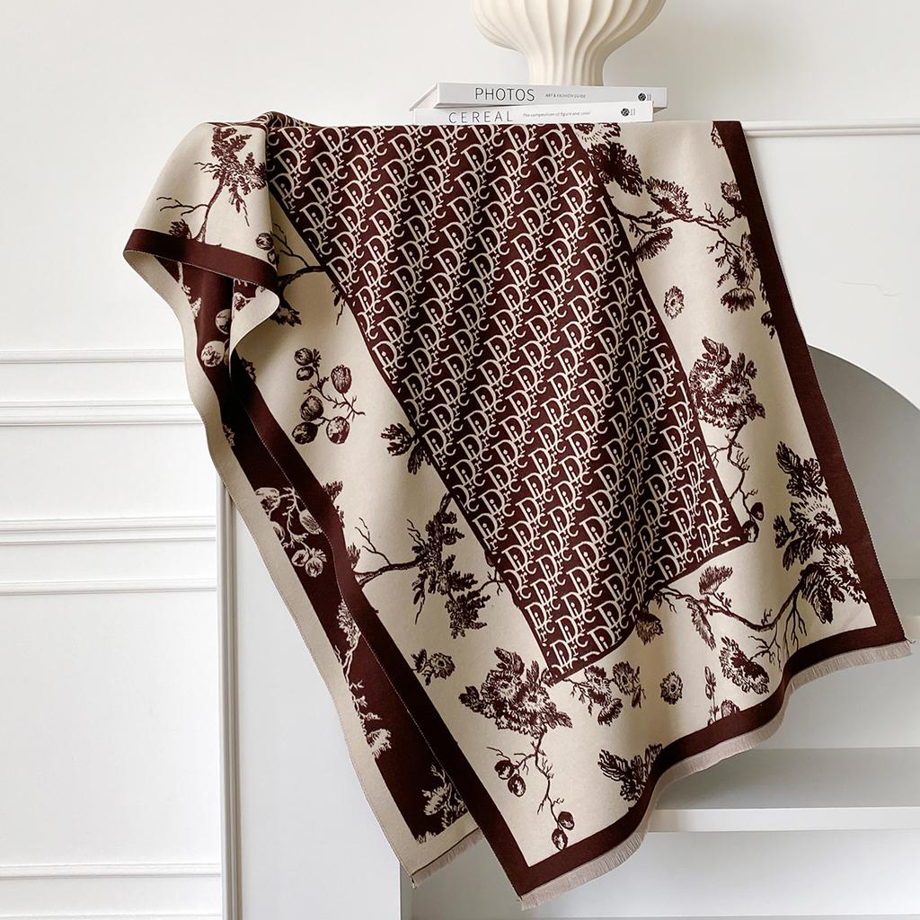 Winter Luxury Women Two-Sided Jacquard Scarf Cashmere Warm Shawl Outdoor Coldproof Windproof Blanket Pashmina Elegance Scarf