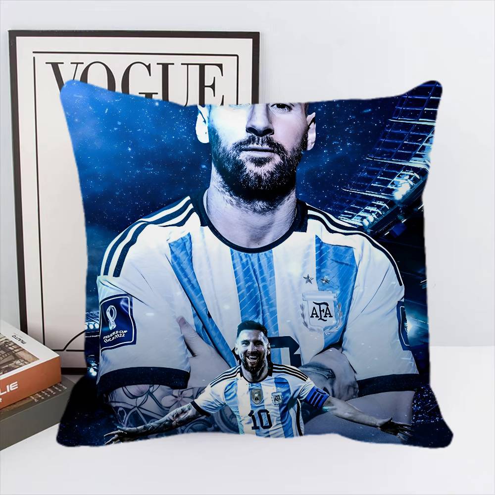 Federa Cuscino Stella del Calcio L-Lionel M-Messi Quadrato Camera da Letto Divano Comfort per il Tempo Libero Cuscino Auto Soggiorno Decorazione per la Casa
