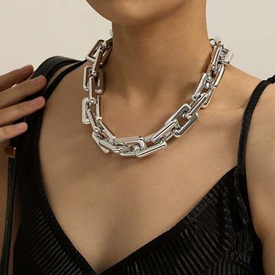 JMXD Women's Exaggerated Geometric Metal Chain Collarbone Necklace Short Retro Punk CCB Jewelry Euro American Fashion Statement Edgy Bold Accessory