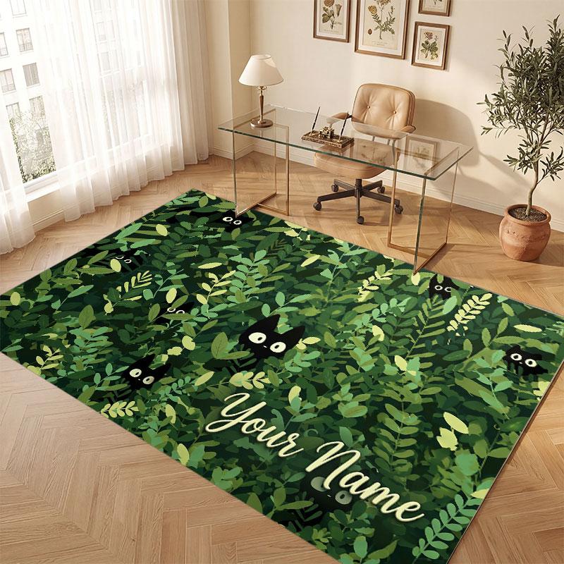 Cat Theme Crystal Velvet Floor Rug Personalized Custom Name Text Warm Carpet Home Decoration