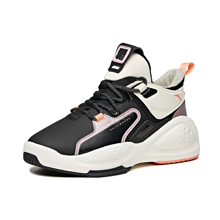 Anta Bastard Fleece lined Mid top Skateboard Shoes Women's Black White Pink 122048903-4