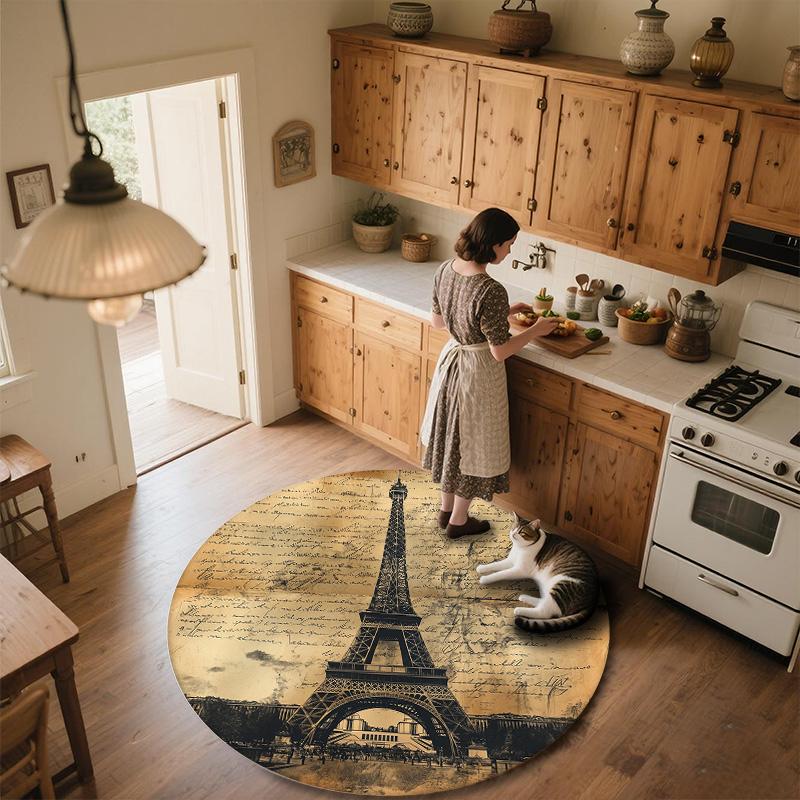 Vintage Eiffel Tower,Round Area Rug,Carpet Rug for Living Room Bedroom Sofa Playroom Decor,Non-slip Floor Mat