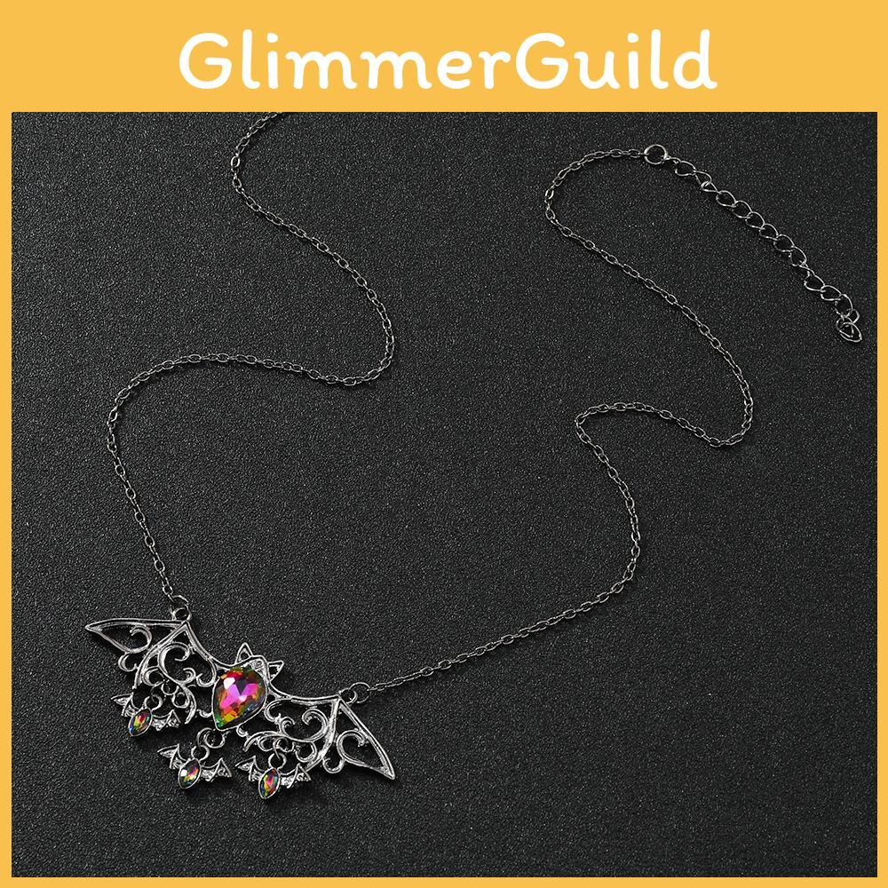 Bat Jewelry Dark Pendant Necklace Alloy Water Crystal For Halloween Decoration