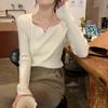 Fashion Square Collar Inner Knitted Pullover Bottoming Sweater Autumn Winter Slim Fit Office Loose Tops Knitwear V Neck Solid Basic Sweet Clothing