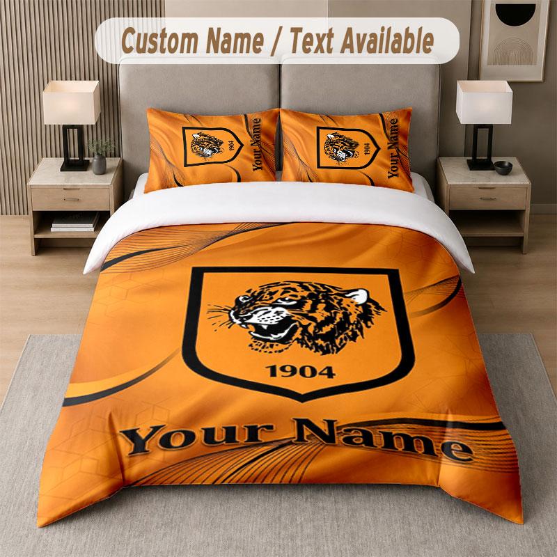 Set Biancheria da Letto Personalizzato Modello Hull FC, Stampa Nome Testo 1 Copripiumino più 2 Federe Tessile per la Casa