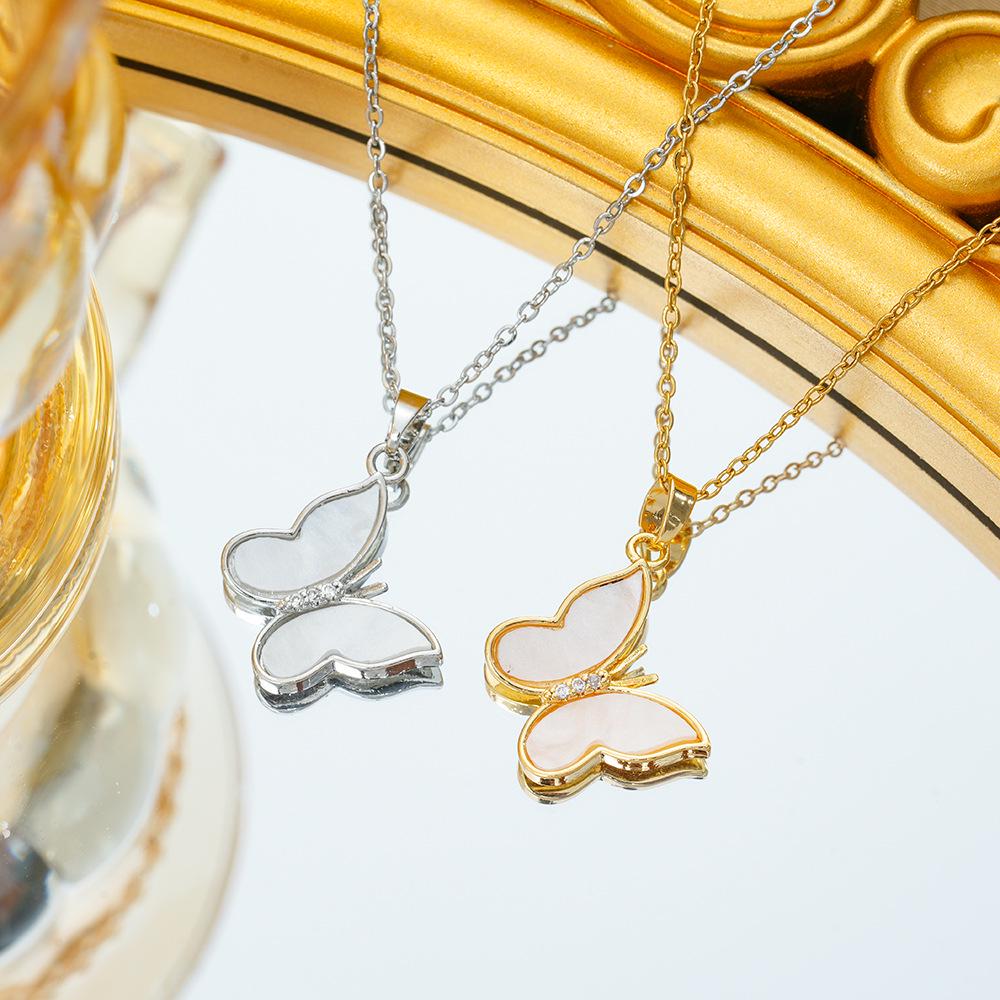 Titanium Steel Zircon Butterfly Pendant Necklace - Simple & Versatile Clavicle Accessory