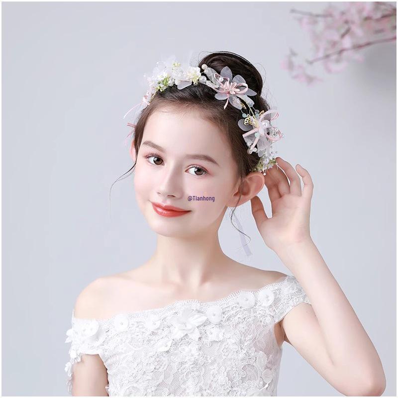 Mori Style Fairy Flower Crown Headband with Ribbons - Flower Girl Princess Birthday Accessory