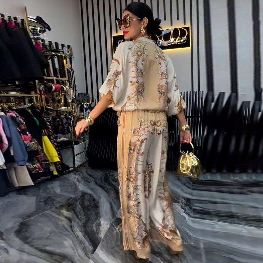 New Summer Fashion 3D Printed Floral Baseball Shirt & Pants Set with Drawstring