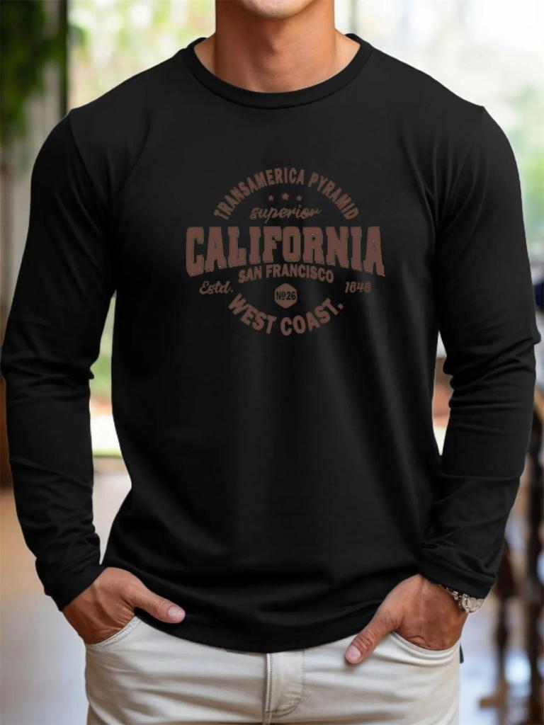 Neues Herren-Langarm-T-Shirt für Frühling und Herbst mit Streetwear-Mode und Komfort, bedruckt mit Buchstabenmuster