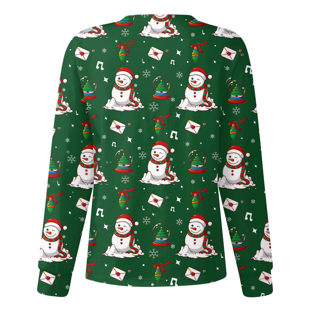 Damska codzienna moda długi rękaw stójka jednorzędowa kurtka robocza topy z nadrukiem świątecznym