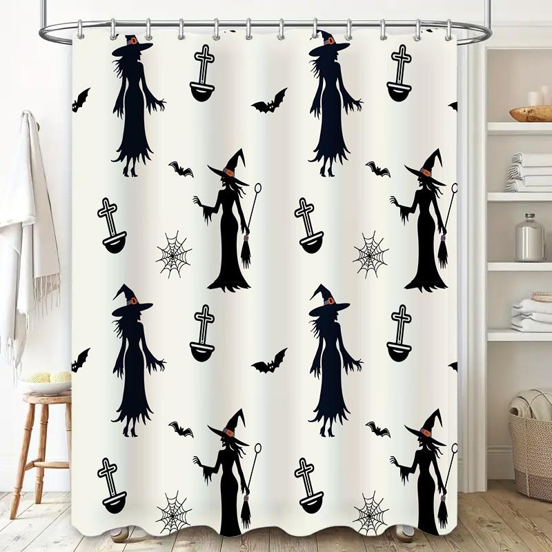 Halloween Shower Curtain Decorations Witch Pattern Waterproof Bathroom Liner for Home Decoration Multiple Sizes Available