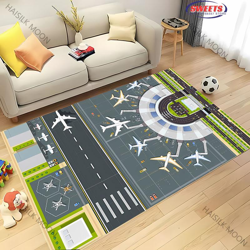 1PC Aviation Theme Airplane Runway Carpet for Home Soft Rug Kid's Playmat Coffee Table Mat Leisure Balcony Doormat Washable Mat