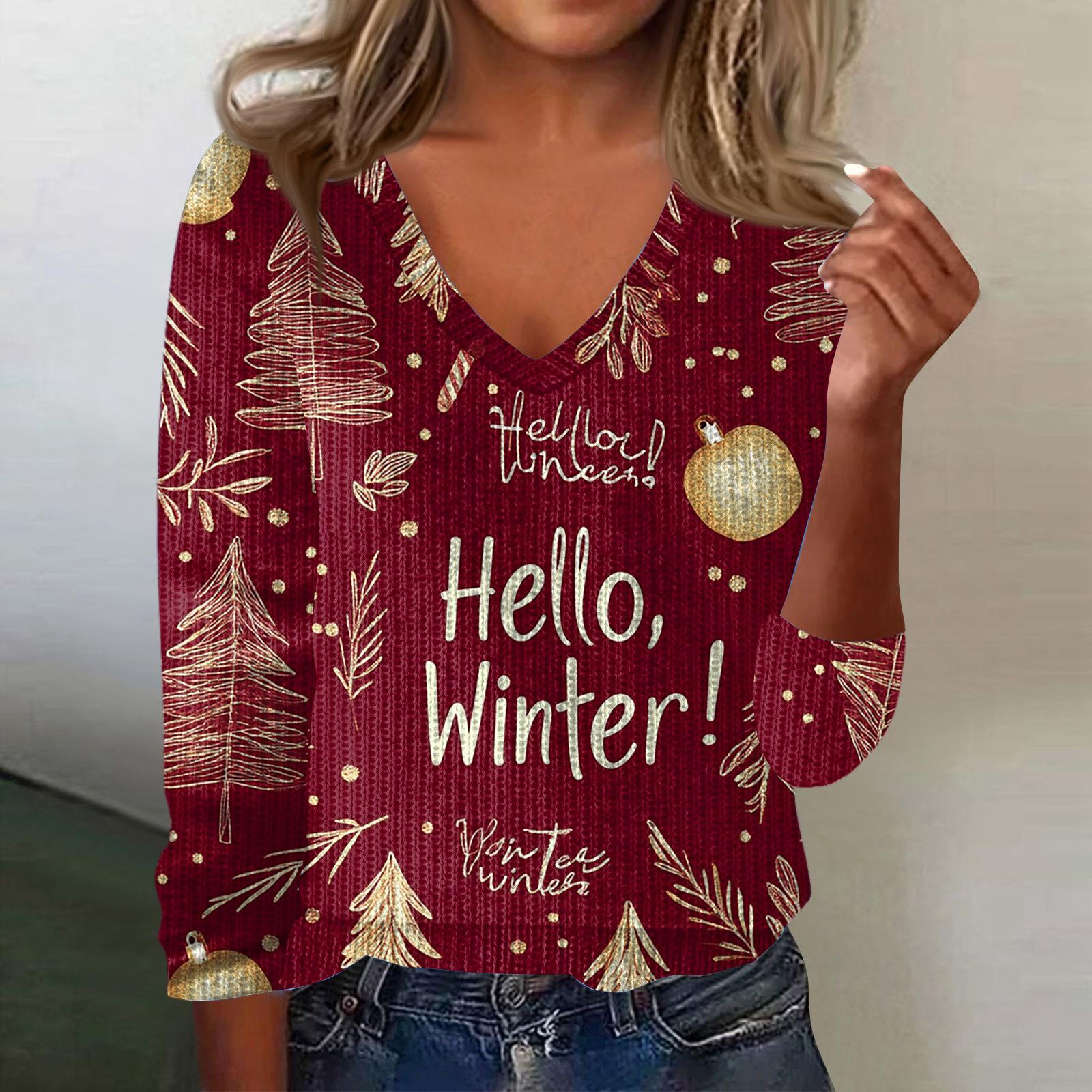 

Женский милый свитер вязаный модный повседневный с V-образным вырезом с длинным рукавом уютный с принтом топ L