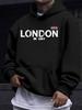 American/European Style Unisex Autumn/Winter Printed Hooded Long-Sleeve Sweatshirt, London Flag Letter Print Hooded Sweatshirt, Simple English Font Wi