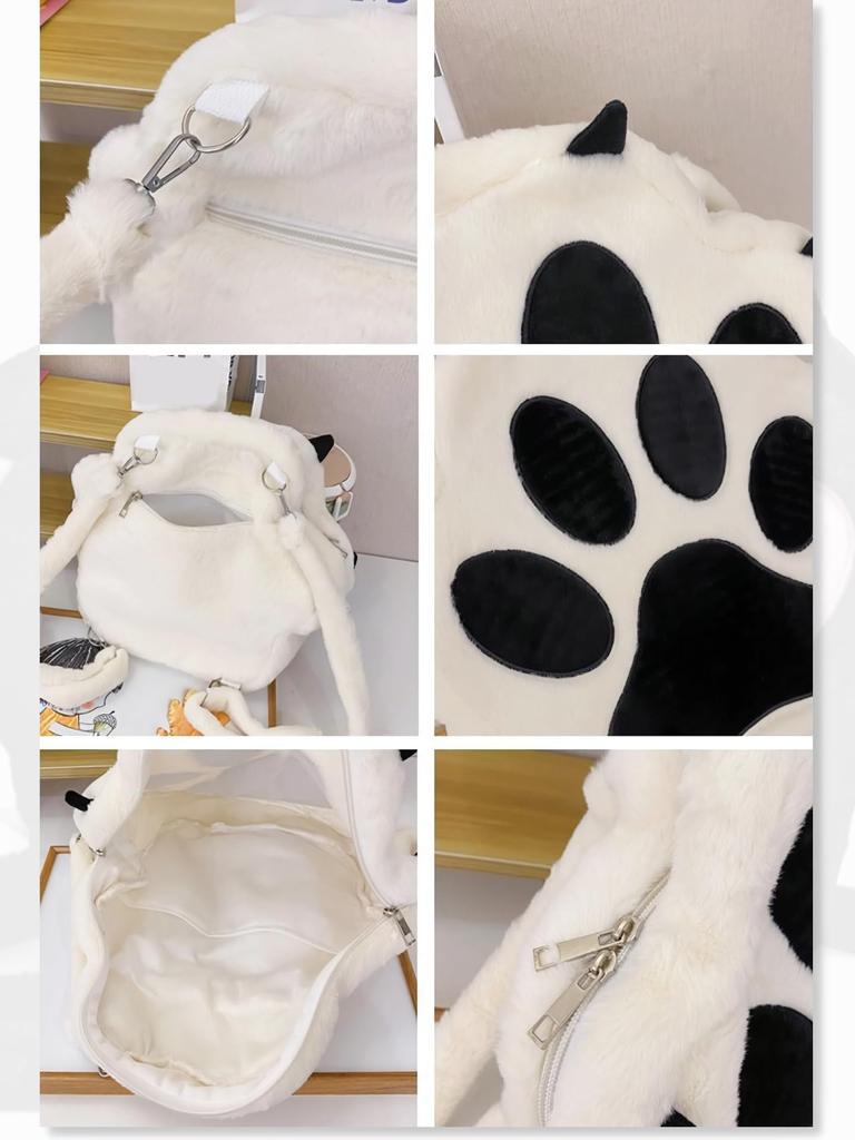 Bubu Ohana Bag with Paw White Backpack/Shoulder Bag, 2-Way Bag, Diagonal/Crossbody Gusset, Casual, Fluffy, Women's, Spring, Summer, Autumn, Winter,