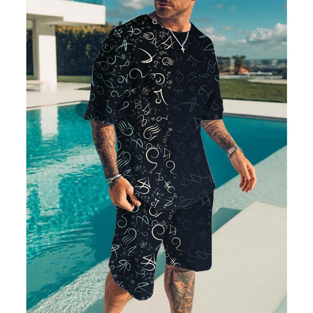 Summer Fashionable Creativity 3D Digital Printing Two-piece Set Street Casual Breathable Comfortable Sports Loose Large Size Men's Sports Wear
