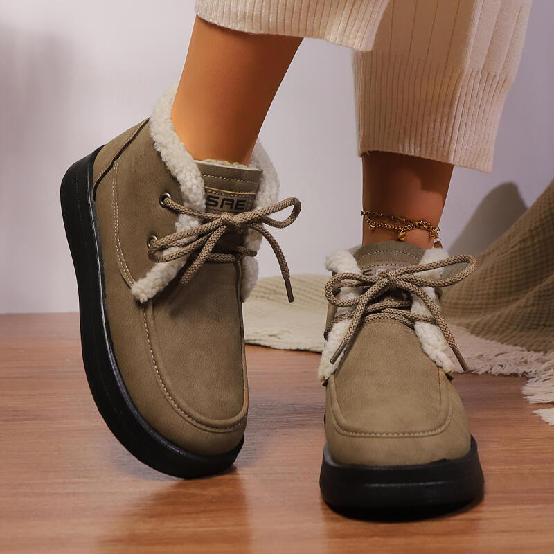 Casual Lace Up Furry Snow Boots Women 2025 Fashion Thick Bottom Fur Ankle Boots Winter Warm Short Plush Designer Shoes Woman