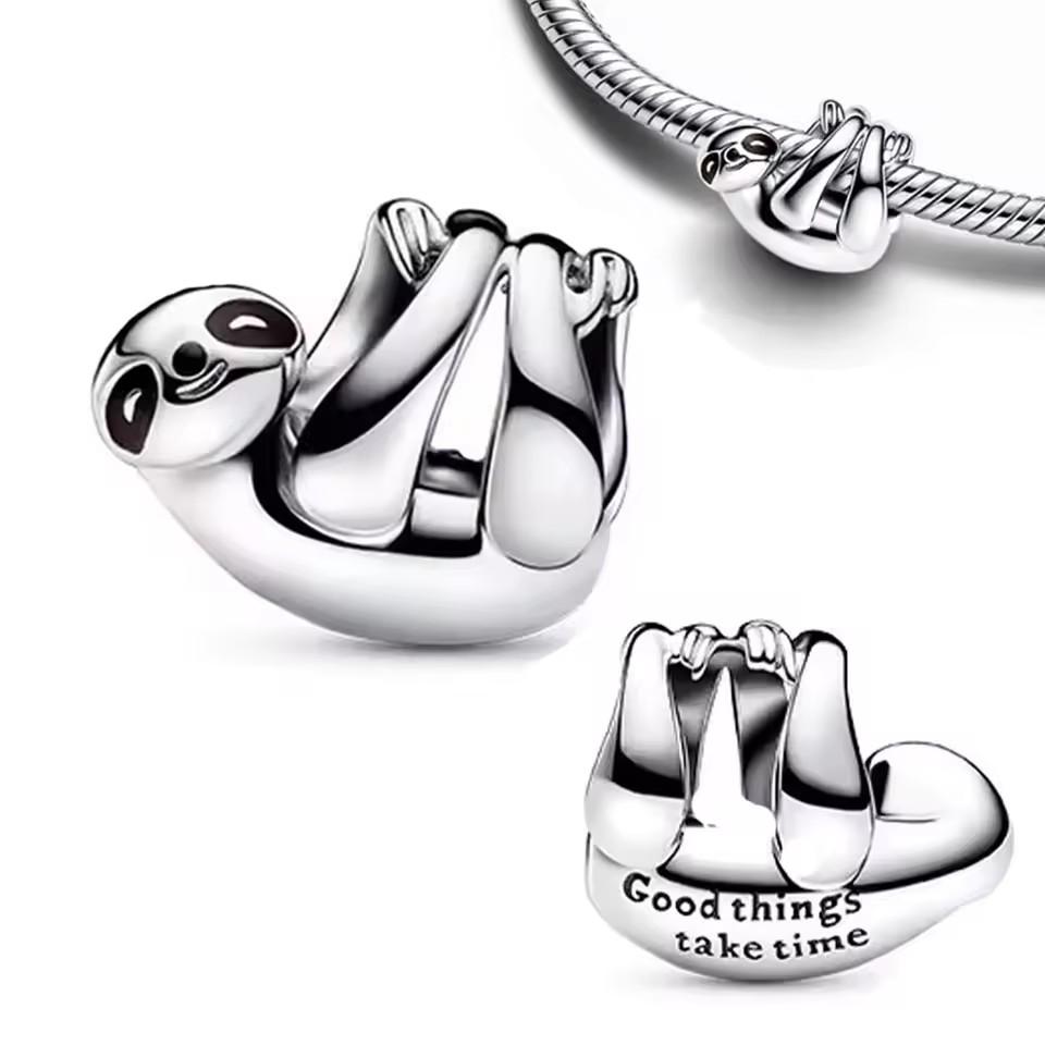 925 Sterling copper Cute Animal Hanging Sloth Charm fit Original Bracelet Charm For Women Enamel Craft Zircon Party Hot Gift