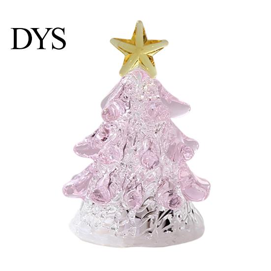 Clear Glass Tree with Gold Star Handmade Christmas Lighted Figurine, Mini Luminous Xmas Ornament for Office Desk Night Light, Art Tabletop Holiday