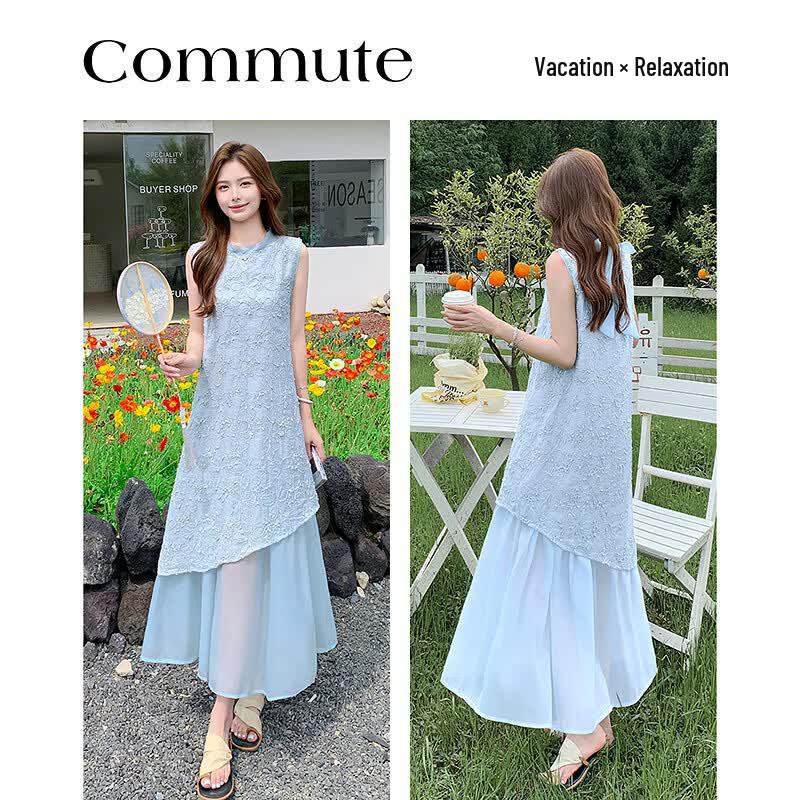 Si Shui Nian Hua 3D Embroidered Patchwork A-Line Summer Dress