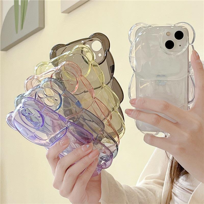 3D Transparent Little Bear Phone Case for iPhone 11/12/13/14/15/16/17 PROMAX