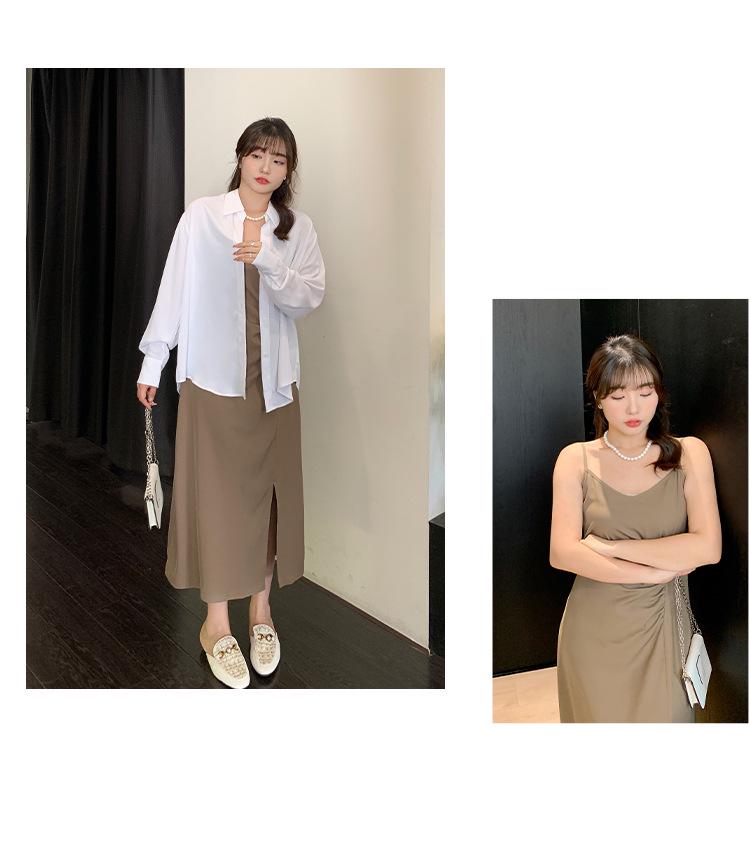 2024 Plus Size Women's Pleated Slit Midi Slip Dress