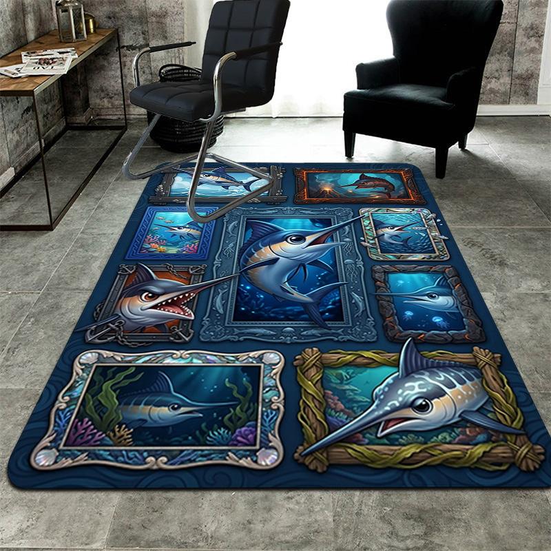 Marlin Fish Collection Pattern Rug Floor Mat for Living Room or Bedroom Soft and Comfortable Carpet a Gift for Birthday and Holiday.