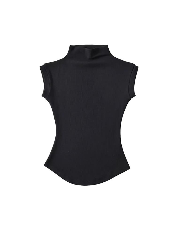 Women Summer Sexy Half Turtleneck Sleeveless T-Shirts Tops Solid Slim Fit Pullovers Causal Tees Shirts Female Streetwear Basics Tees