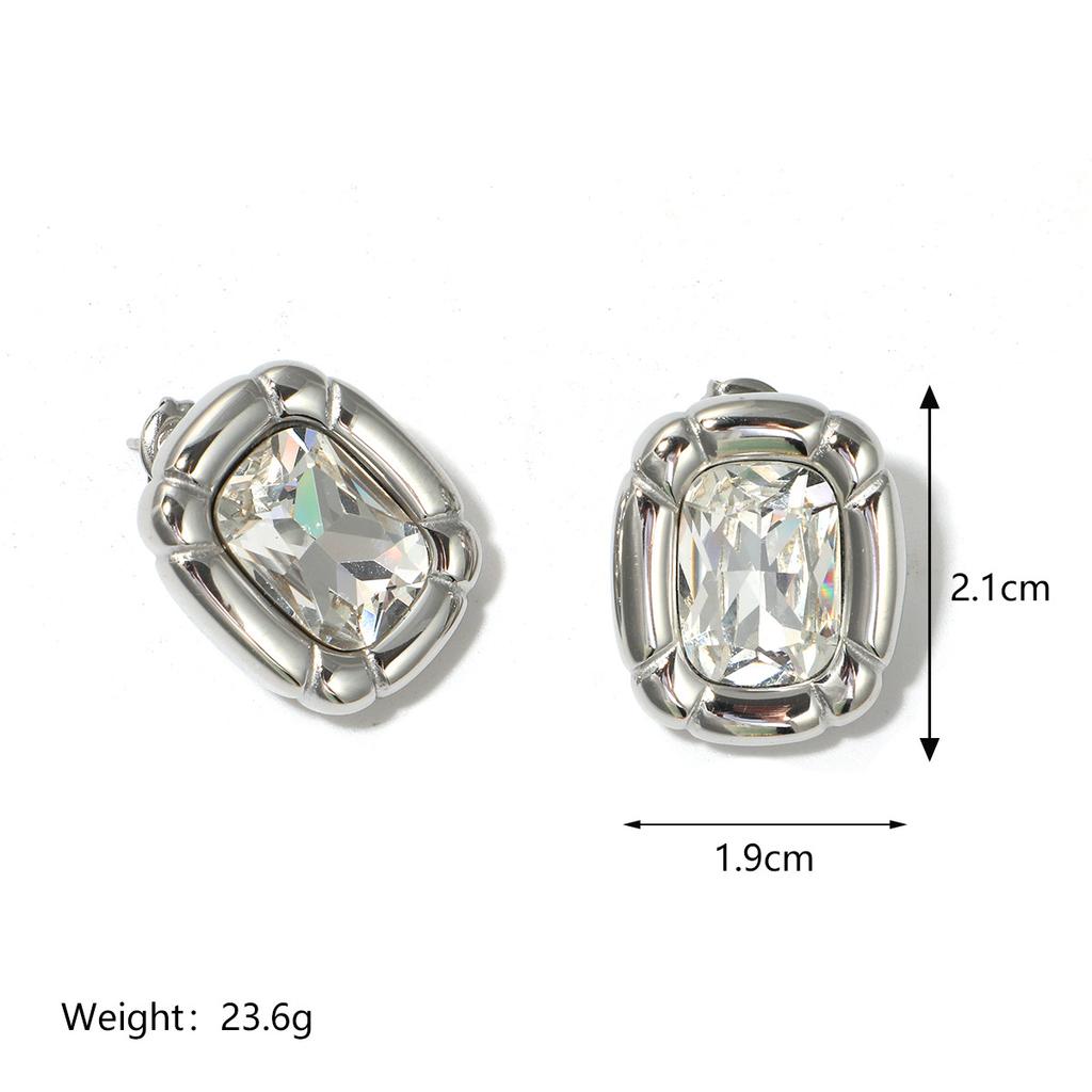 Keen-on Necklace Earring Set Cubic Zirconia Square Pendant Fashionable Personalized PVD Plating Selected Zircon Wholesale New