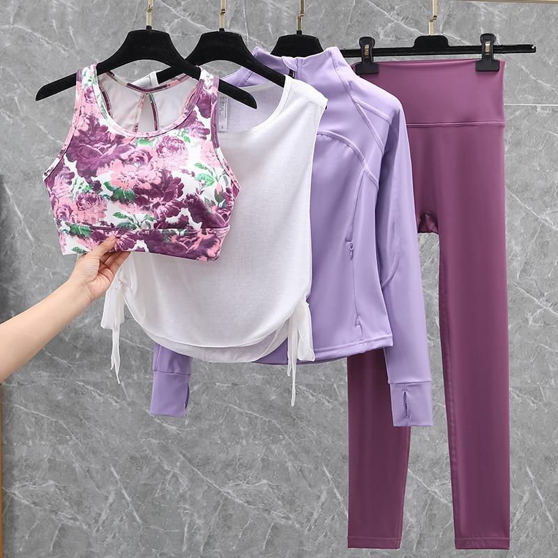 Damski strój do jogi i biegania z wysokim stanem, szybkoschnący - Podnoszący biodra, zestaw fitness na wiosnę/jesień