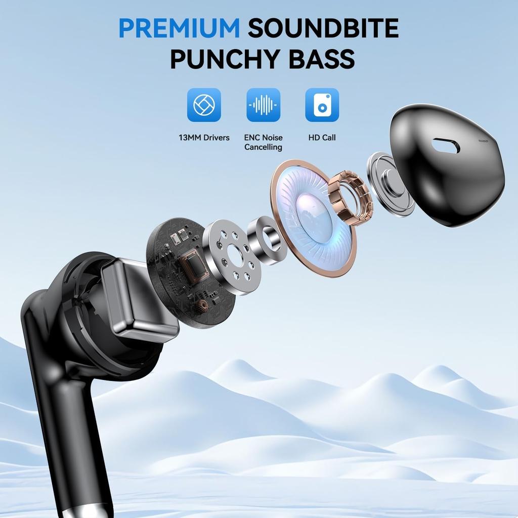 Wireless Earbuds, Bluetooth 5.4 Ear Buds with Power Display Charging Case, Stereo Deep Bass Headphones with 50H Playtime, IPX7 Waterproof Android/iOS